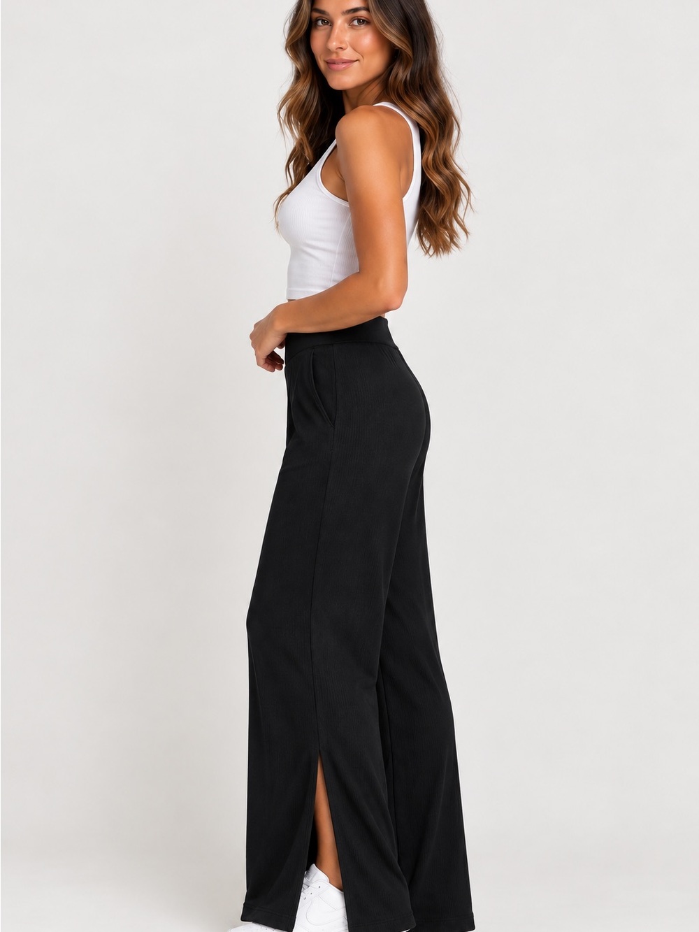 Aerie Offline Black & Gray Wide Leg Pants Bundle Side Stripe Slit Hem 2 Pair-Lar